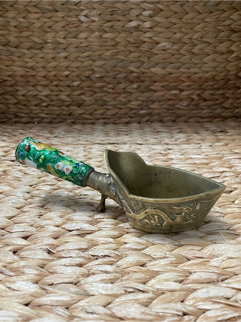 Vintage Brass Chinese Dragon Coal Pan “Silk‎ Iron” Embossed